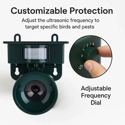 Motion Activated Bird Deterrent with Solar Power and Adjustable Sound, Weather Resistant Avento Goods