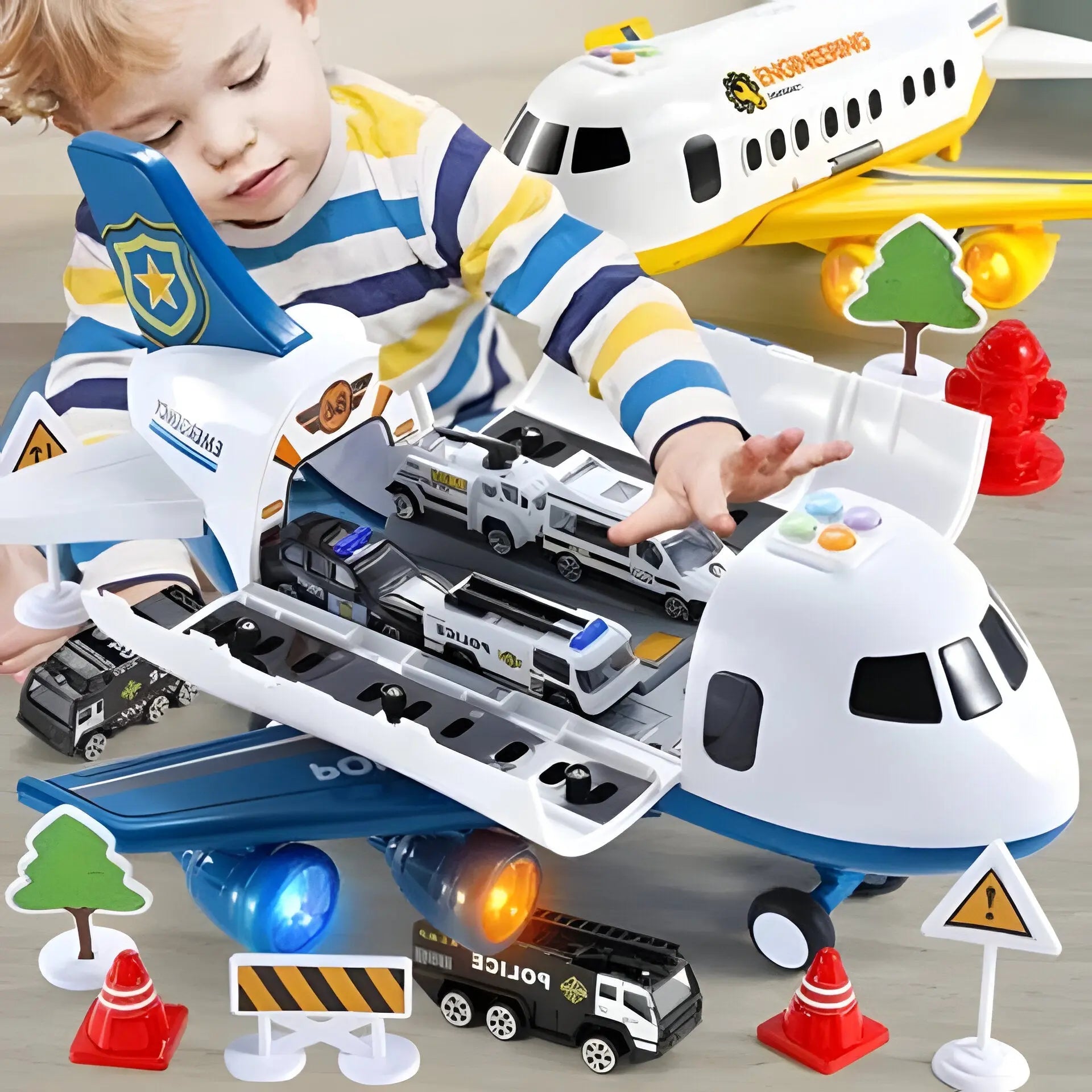 Kids Airplane Playset with Friction-Drive Plane and Light/Sound Effects, 20 Pieces Avento Goods