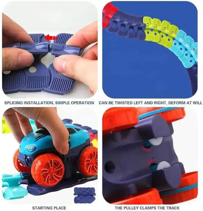 Kids Race Track with Glow-in-the-Dark LED and Flexible Track Segments, Anti-Tip Car Avento Goods