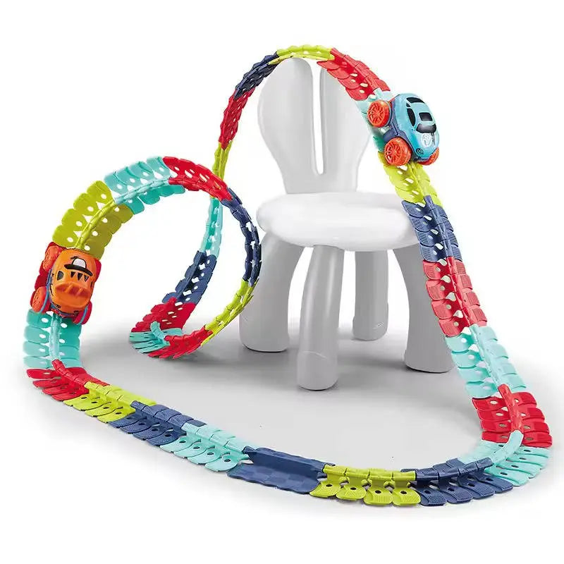 Kids Race Track with Glow-in-the-Dark LED and Flexible Track Segments, Anti-Tip Car Avento Goods