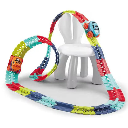 Kids Race Track with Glow-in-the-Dark LED and Flexible Track Segments, Anti-Tip Car Avento Goods