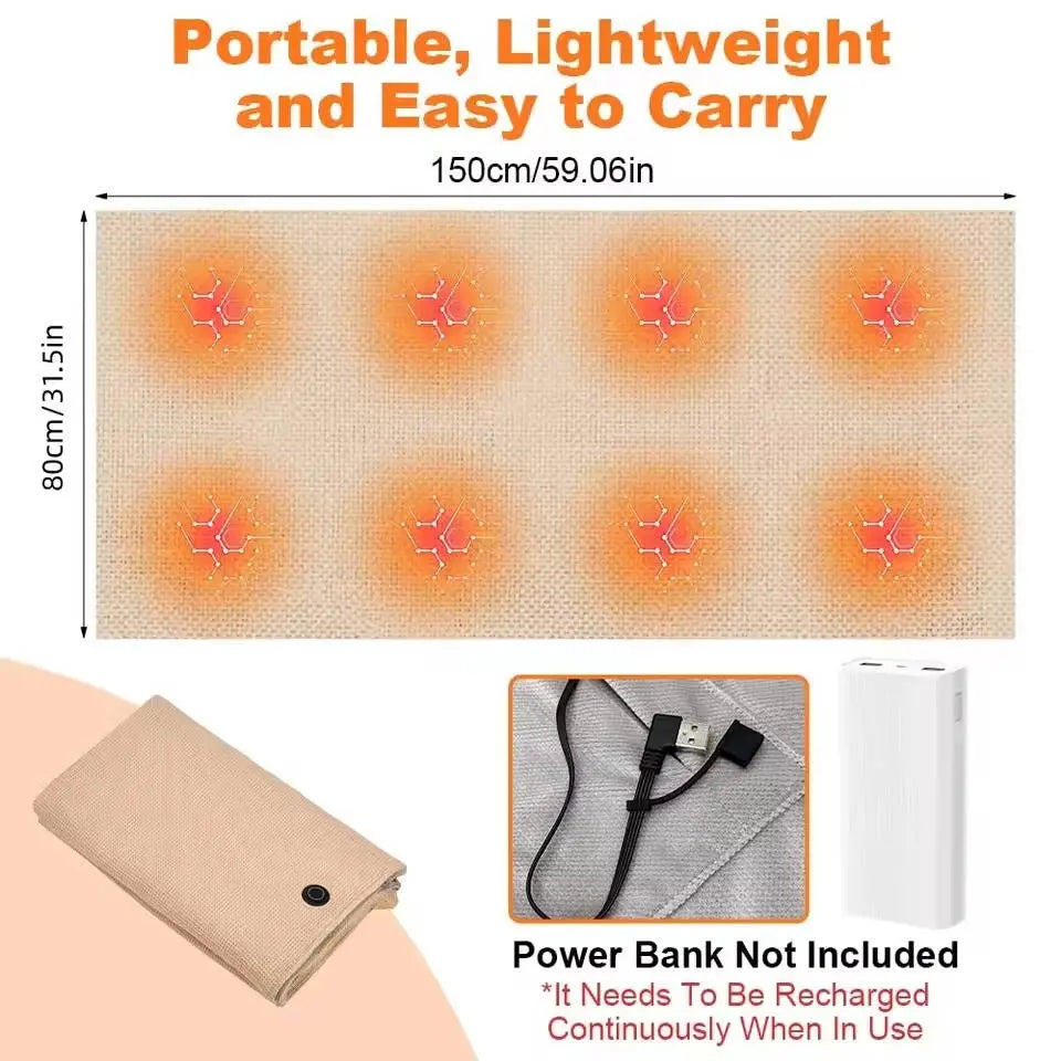 Heated Shawl with 8-Zone Carbon Fiber Heating and 3-Level Heat Control, USB Type C Powered Avento Goods