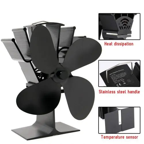 Stove Fan Heat Powered with Quiet 4-Blade Design and Anodized Aluminum, 180-210 CFM Avento Goods