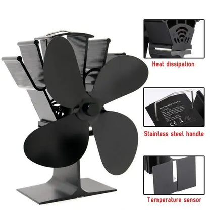 Stove Fan Heat Powered with Quiet 4-Blade Design and Anodized Aluminum, 180-210 CFM Avento Goods