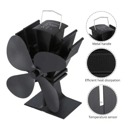 Stove Fan Heat Powered with Quiet 4-Blade Design and Anodized Aluminum, 180-210 CFM Avento Goods