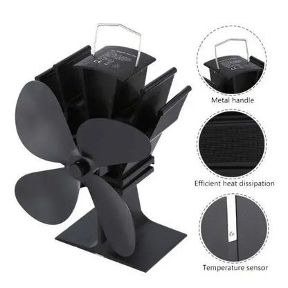Stove Fan Heat Powered with Quiet 4-Blade Design and Anodized Aluminum, 180-210 CFM Avento Goods