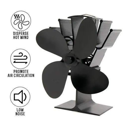 Stove Fan Heat Powered with Quiet 4-Blade Design and Anodized Aluminum, 180-210 CFM Avento Goods