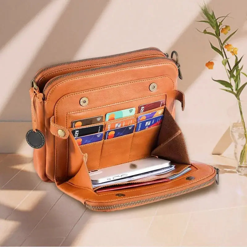 Leather Crossbody Bag with Built-In Wallet and Detachable Strap for 9.7 Inch Tablet Avento Goods