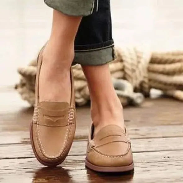 Slip-On Loafers for Women with Low Heel and Cushioned Insole, PU Leather Avento Goods