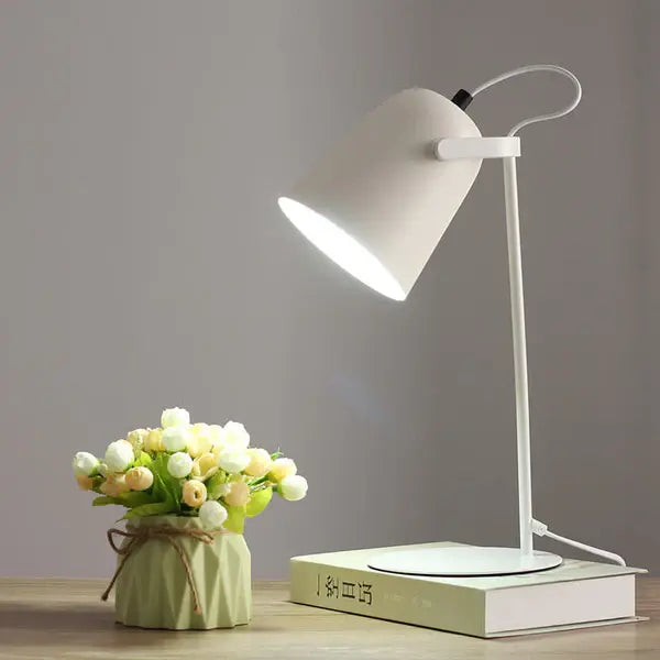 Table Lamp with Iron Bucket Shade and Slim Pastel Finish for Bedside, E26 Bulb Base Avento Goods