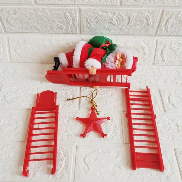 Animated Climbing Santa Ornament with Warm LED Lights and Built-In Music, Ladder Mount Avento Goods