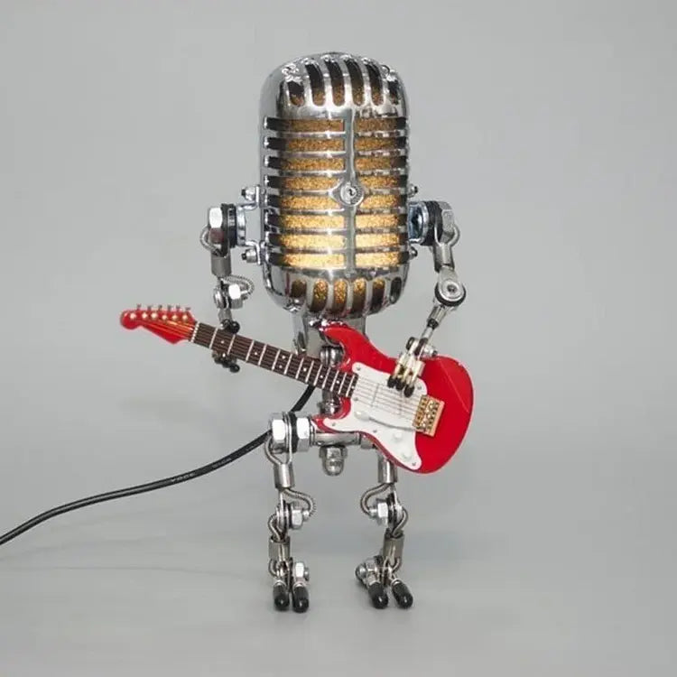 Microphone Lamp with Articulated Joints and Vintage Metal Robot Design, LED Included Avento Goods