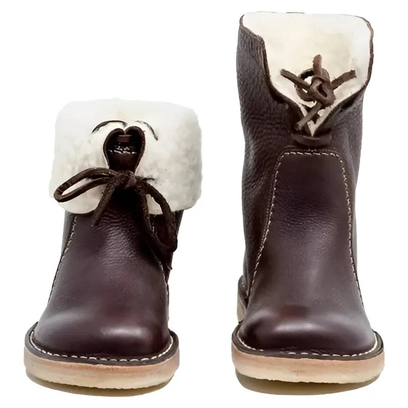 Leather Boots with Wool Lining and Crepe Rubber Sole, Waterproof Lace-Up for Winter Avento Goods