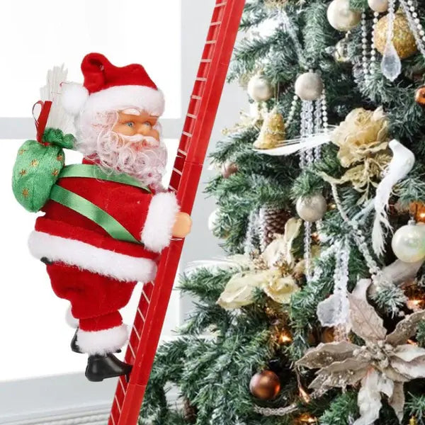 Animated Climbing Santa Ornament with Warm LED Lights and Built-In Music, Ladder Mount Avento Goods