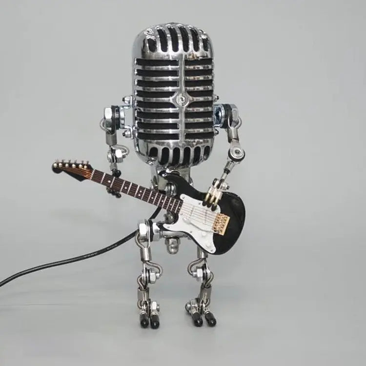Microphone Lamp with Articulated Joints and Vintage Metal Robot Design, LED Included Avento Goods