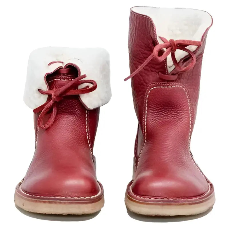 Leather Boots with Wool Lining and Crepe Rubber Sole, Waterproof Lace-Up for Winter Avento Goods