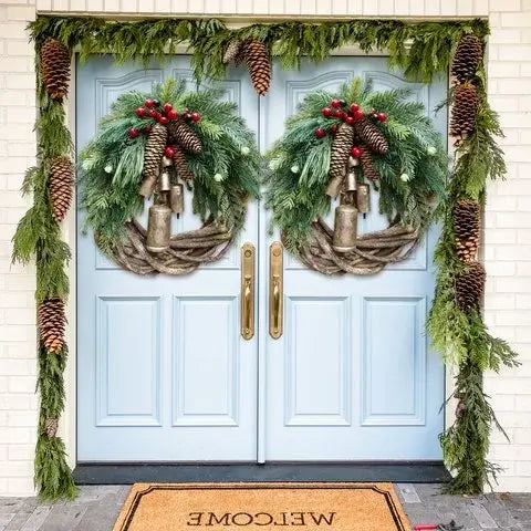 Christmas Wreath with Handcrafted Vine Base and Pinecone Accents, 17-Inch Avento Goods