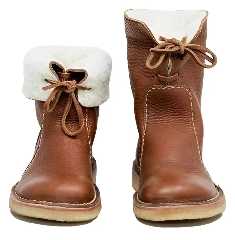Leather Boots with Wool Lining and Crepe Rubber Sole, Waterproof Lace-Up for Winter Avento Goods