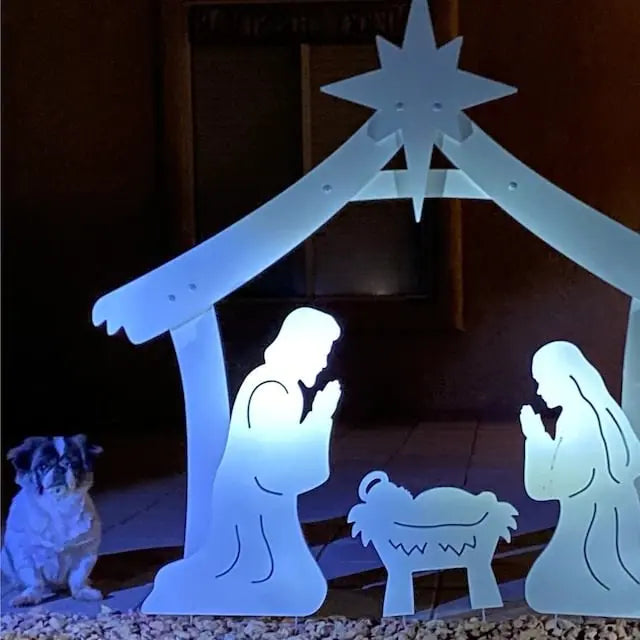 Outdoor Nativity Set with Waterproof PVC and Realistic 4-Piece Stable, One-Person Assembly Avento Goods