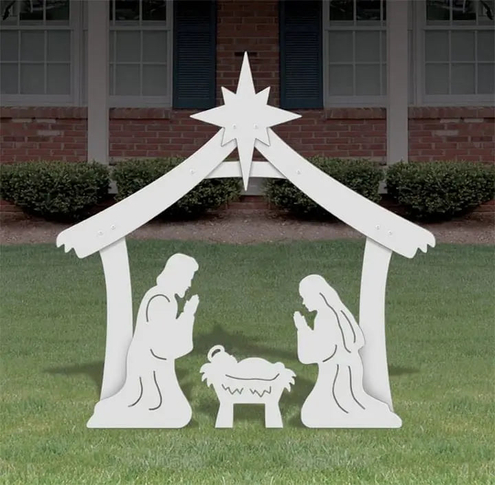 Outdoor Nativity Set with Waterproof PVC and Realistic 4-Piece Stable, One-Person Assembly Avento Goods