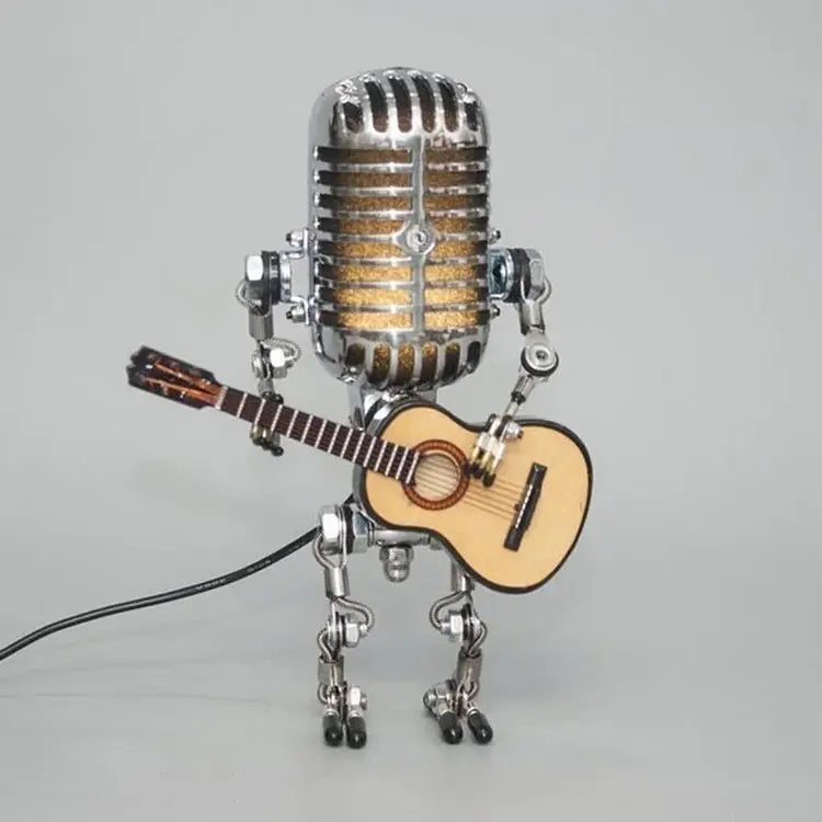 Microphone Lamp with Articulated Joints and Vintage Metal Robot Design, LED Included Avento Goods