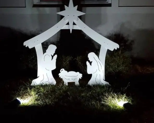 Outdoor Nativity Set with Waterproof PVC and Realistic 4-Piece Stable, One-Person Assembly Avento Goods
