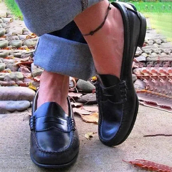 Slip-On Loafers for Women with Low Heel and Cushioned Insole, PU Leather Avento Goods