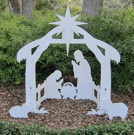 Outdoor Nativity Set with Waterproof PVC and Realistic 4-Piece Stable, One-Person Assembly Avento Goods