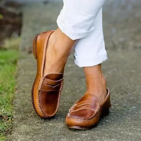 Slip-On Loafers for Women with Low Heel and Cushioned Insole, PU Leather Avento Goods