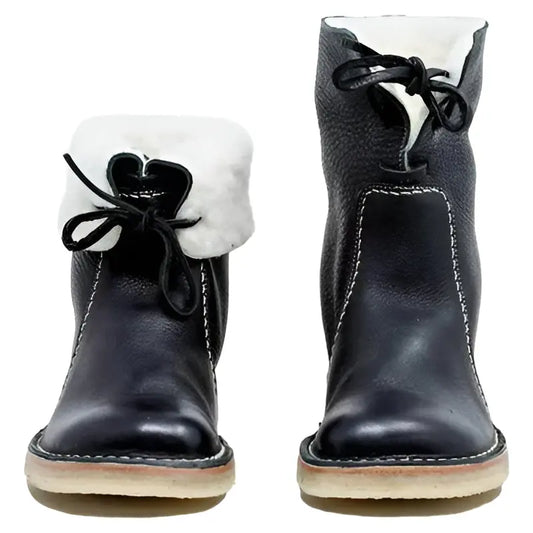 Leather Boots with Wool Lining and Crepe Rubber Sole, Waterproof Lace-Up for Winter Avento Goods