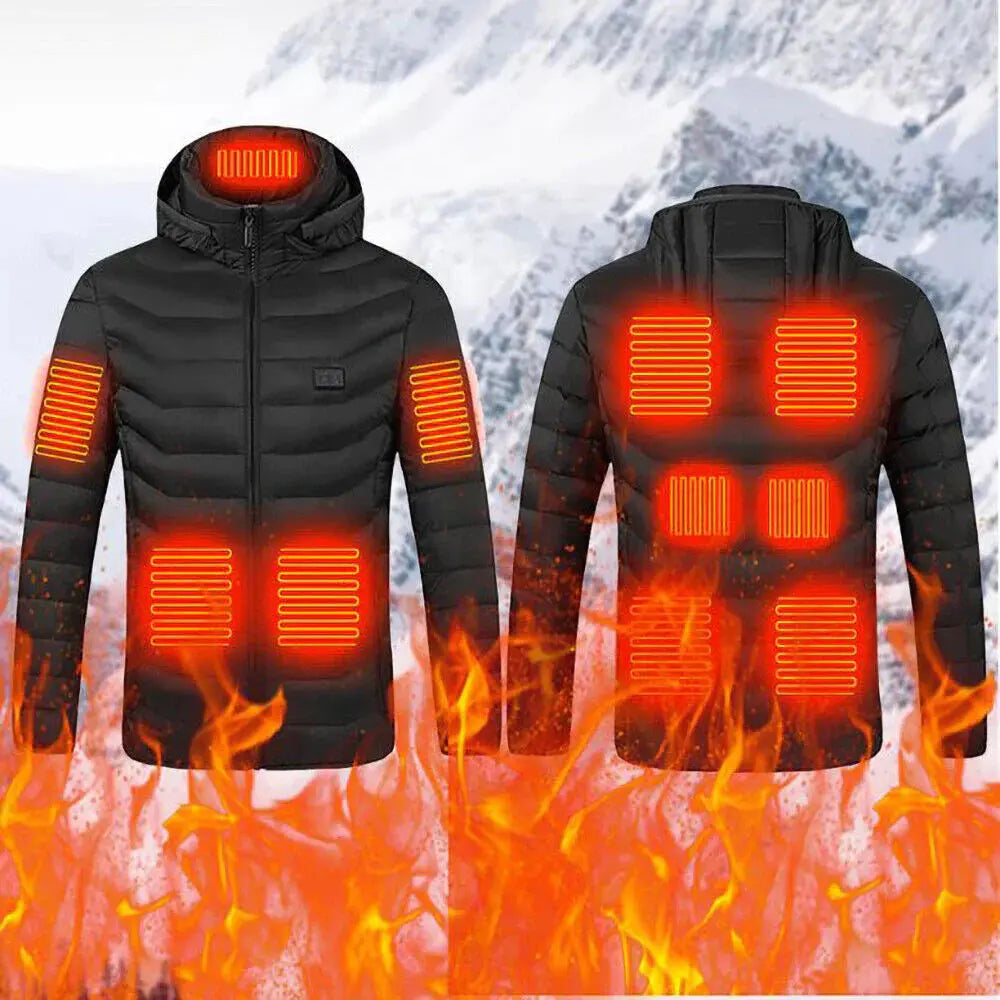 Heated Jacket with USB Power Port and 3 Heat Settings, Weather-Resistant Black Avento Goods